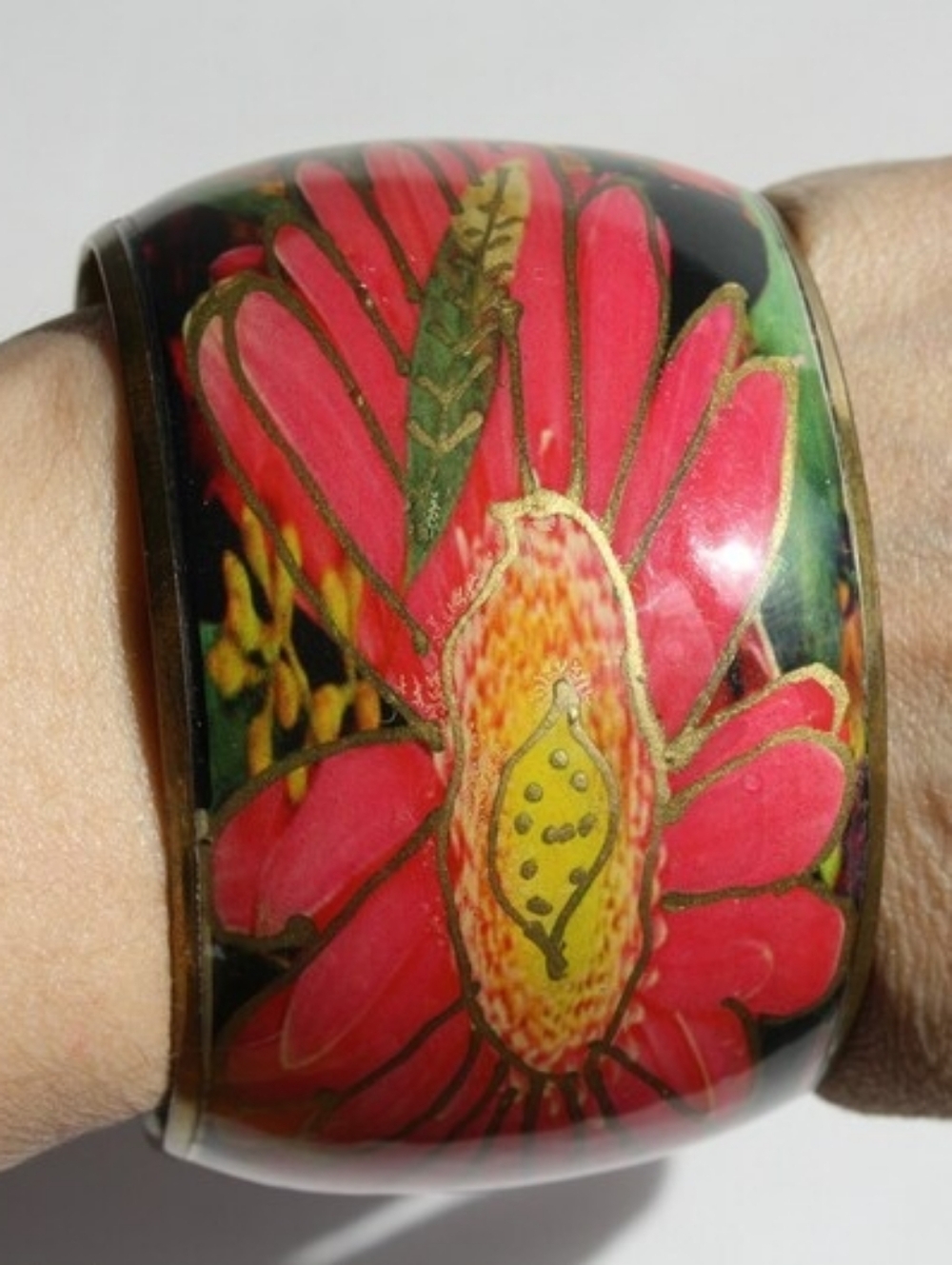 Brass Floral Bangle, Colorful Summer Statement Jewelry